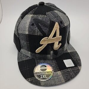 Atlanta Braves City Hunter Plaid Black Gold Hat Cap Embroidered Logos Size 2XL